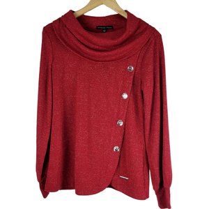 Adrienne Vittadini Womens Cowl Neck Sweater Top Size Small Red with Sparkle NEW